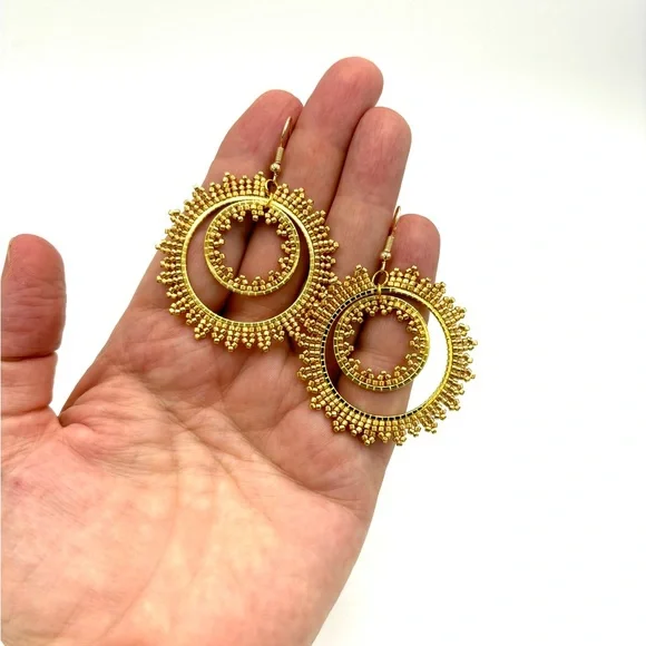 Hand Crafted Golden Sun Hoop Chunky Earrings - Picture 6 of 7